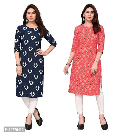 Trendy Straight Multicoloured Printed Crepe Kurta Combo For Women-thumb0