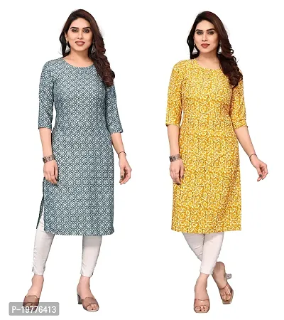 Trendy Straight Multicoloured Printed Crepe Kurta Combo For Women-thumb0