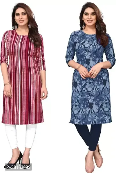 Stylish Multicoloured Crepe Printed Kurta For Women Pack Of 2