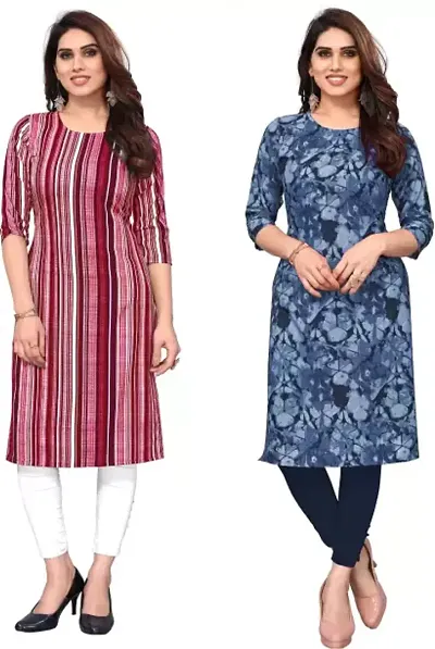 Stylish Crepe Printed A-Line Kurti - Pack of 2