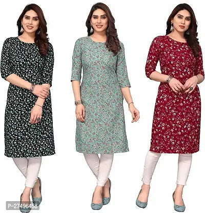 Beautiful Crepe Printed Kurta For Women Pack Of 3-thumb0