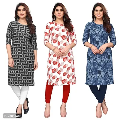 Women Printed Crepe Straight Kurti Pack of 3