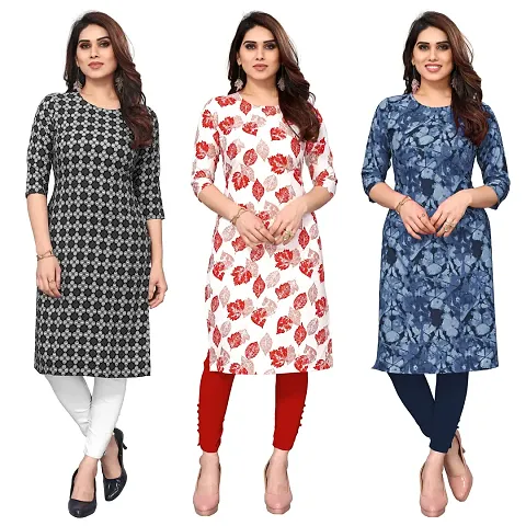 Women Crepe Straight Kurti Pack of 3