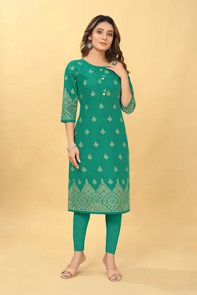 Stylish Cotton Blend Printed Straight Kurta