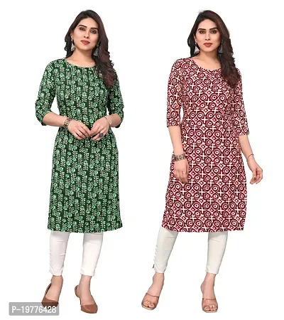 Trendy Straight Multicoloured Printed Crepe Kurta Combo For Women