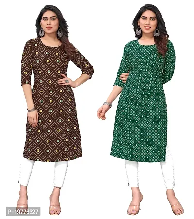 Trendy Straight Multicoloured Printed Crepe Kurta Combo For Women