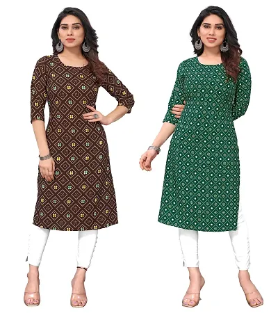 Combo Of 2- Straight Printed Crepe Kurta