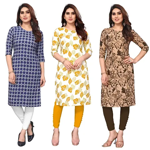 Women Crepe Straight Kurti Pack of 3