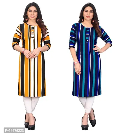 Trendy Straight Multicoloured Printed Crepe Kurta Combo For Women-thumb0