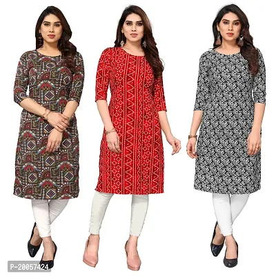 Women Printed Crepe Straight Kurti Pack of 3