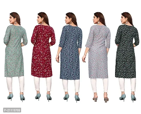 Women Printed Crepe Straight Kurti Combo of 5-thumb2