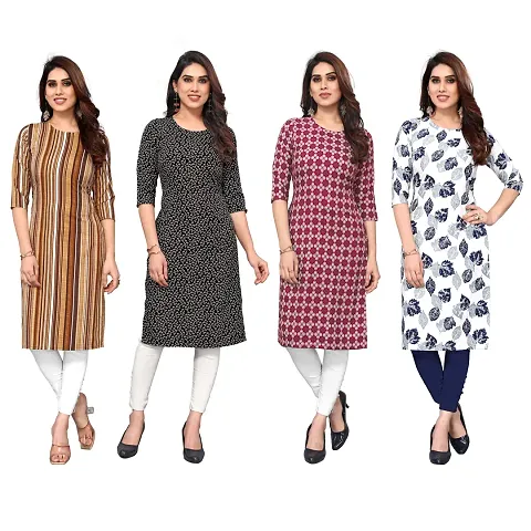 Beautiful Crepe Straight Kurti For Women Pack Of 4