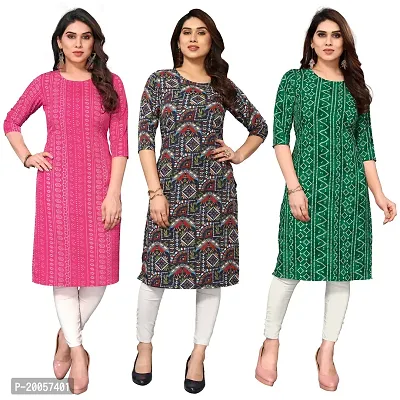 Women Printed Crepe Straight Kurti Pack of 3