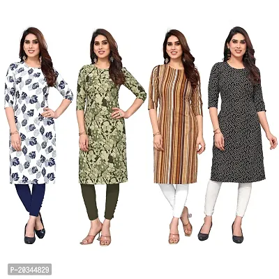 Beautiful Crepe Printed Straight Kurti For Women Pack Of 4