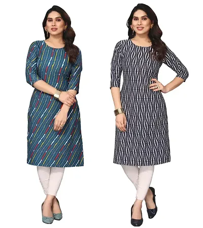 Combo Of 2- Straight Printed Crepe Kurta