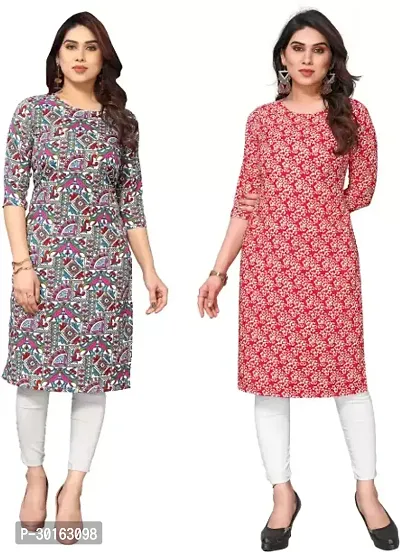 Stylish Multicoloured Crepe Printed Kurta For Women Pack Of 2