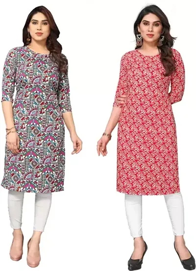 Stylish Crepe Printed A-Line Kurti - Pack of 2