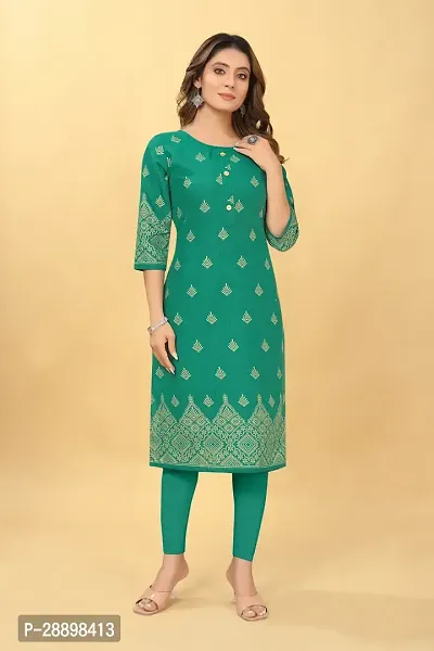 Stylish Green Cotton Blend Stitched Kurta For Women-thumb0