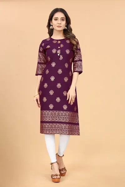 Stylish Cotton Blend Printed Straight Kurta