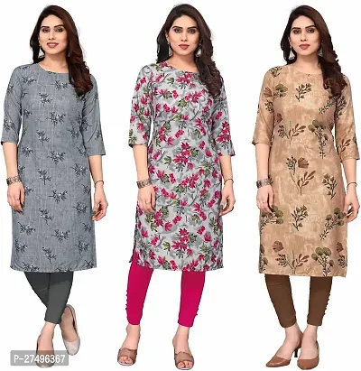 Beautiful Crepe Printed Kurta For Women Pack Of 3-thumb0