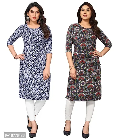 Trendy Straight Multicoloured Printed Crepe Kurta Combo For Women-thumb0