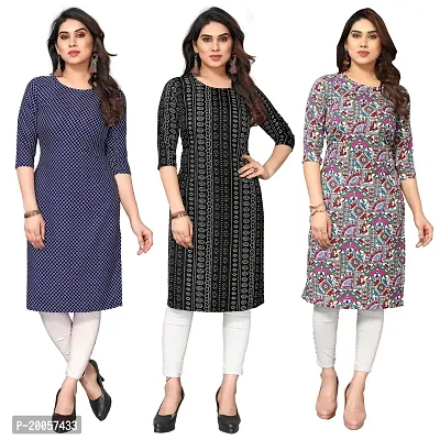 Women Printed Crepe Straight Kurti Pack of 3-thumb0