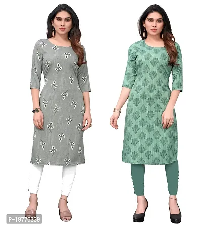 Trendy Straight Multicoloured Printed Crepe Kurta Combo For Women