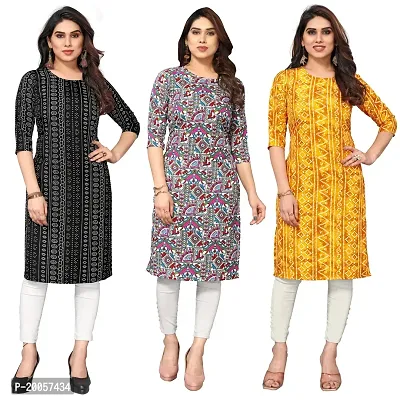 Women Printed Crepe Straight Kurti Pack of 3