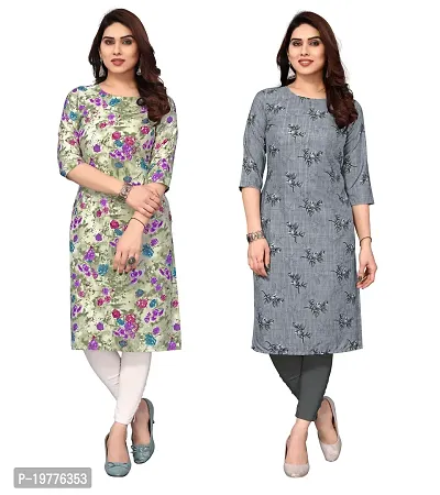 Trendy Straight Multicoloured Printed Crepe Kurta Combo For Women