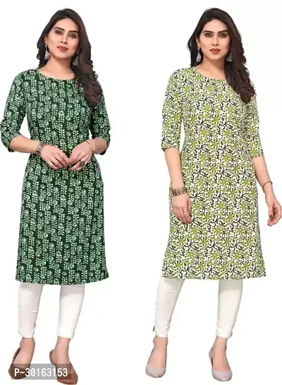 Stylish Multicoloured Crepe Printed Kurta For Women Pack Of 2