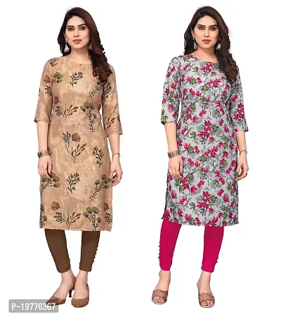 Trendy Straight Multicoloured Printed Crepe Kurta Combo For Women