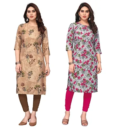 Combo Of 2- Straight Printed Crepe Kurta