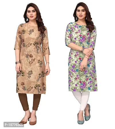 Trendy Straight Multicoloured Printed Crepe Kurta Combo For Women