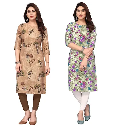 Combo Of 2- Straight Printed Crepe Kurta