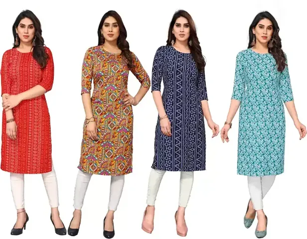 Beautiful Crepe Printed Straight Kurti For Women Pack Of 4