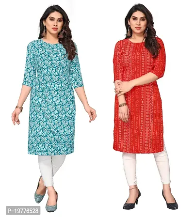 Trendy Straight Multicoloured Printed Crepe Kurta Combo For Women