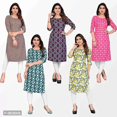 Traditional Multicoloured Printed Crepe Kurta For Women Pack Of 5-thumb0