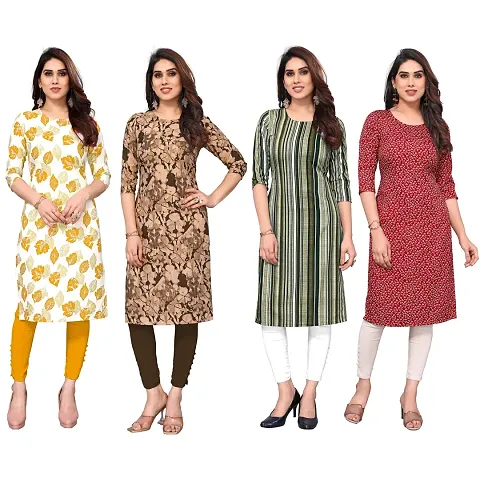 Beautiful Crepe Printed Straight Kurti For Women Pack Of 4