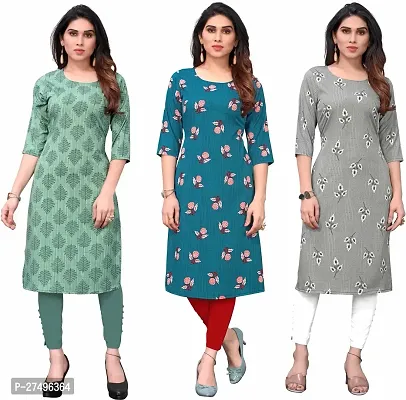 Beautiful Crepe Printed Kurta For Women Pack Of 3-thumb0