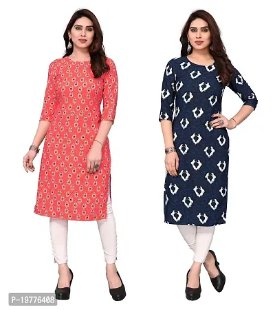 Trendy Straight Multicoloured Printed Crepe Kurta Combo For Women