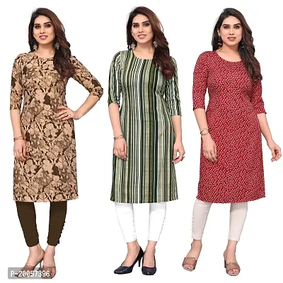 Women Printed Crepe Straight Kurti Pack of 3-thumb0