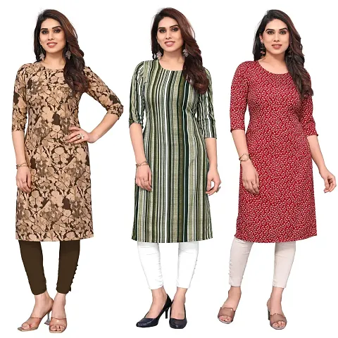 Women Crepe Straight Kurti Pack of 3