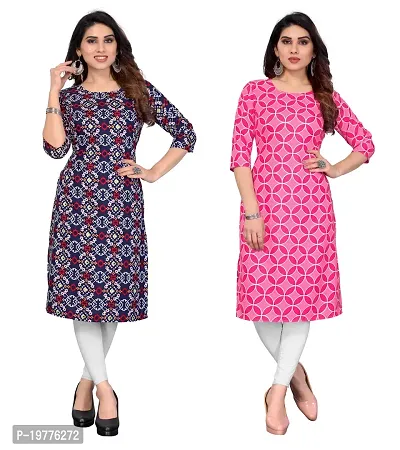 Trendy Straight Multicoloured Printed Crepe Kurta Combo For Women-thumb0