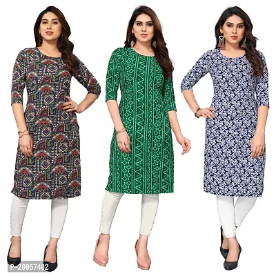 Women Printed Crepe Straight Kurti Pack of 3