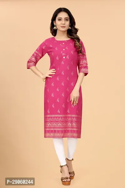 Beautiful Cotton Blend Pink Printed Kurta For Women-thumb0