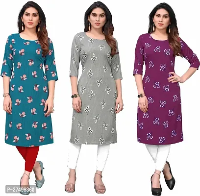 Beautiful Crepe Printed Kurta For Women Pack Of 3-thumb0