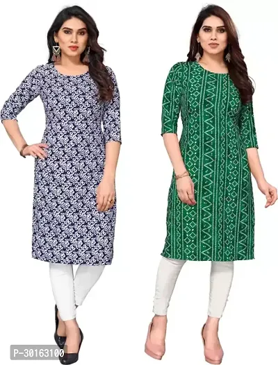 Stylish Multicoloured Crepe Printed Kurta For Women Pack Of 2-thumb0