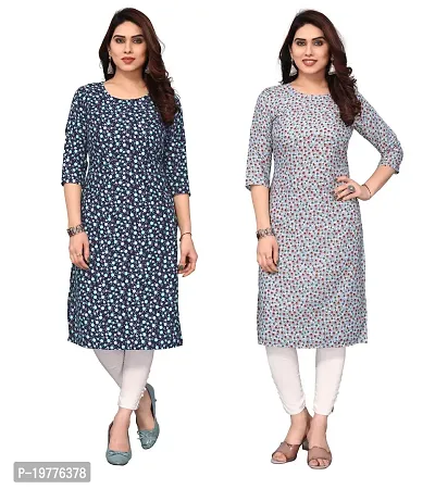 Trendy Straight Multicoloured Printed Crepe Kurta Combo For Women-thumb0