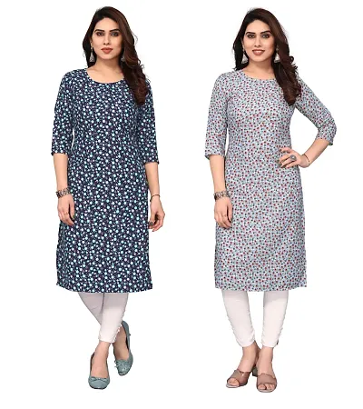 Combo Of 2- Straight Printed Crepe Kurta