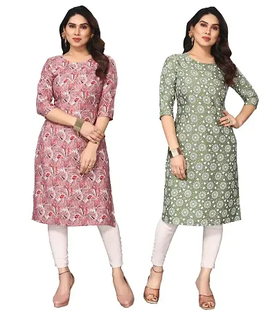 Combo Of 2- Straight Printed Crepe Kurta